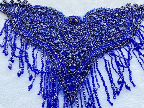 Unique Design Pure Handsewing Beads Applique sew on Rhinestones Crystal Tassel Patches Trimming for Wedding Party Evening Dress Accessories 18X12inches (Black) in Kuwait