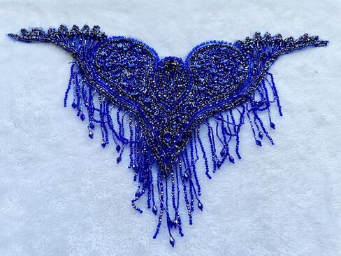 Unique Design Pure Handsewing Beads Applique sew on Rhinestones Crystal Tassel Patches Trimming for Wedding Party Evening Dress Accessories 18X12inches (Black) in Kuwait