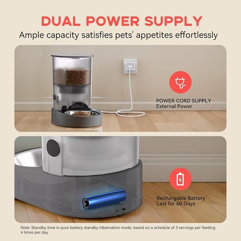 Rechargable Automatic Cat Feeders - 5G WiFi Pet Feeder with APP Control, 4L Timed Cat Feeders for Dry Food, 1-10 Meals Per Day, 12 Portions Per Meal, Easy to Clean in Kuwait