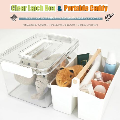 Stack & Carry Craft Box - حاويات تخزين الإمداد بالفن مع المقسمات ، و CARD CARTALE CADDY مع مقبض مزلاج (11 '' ، الأزرق ، 2in1) in Kuwait