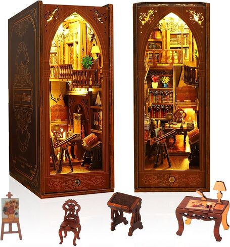 DIY Book Nook Kits - Creativity 3D Wooden Puzzle Bookend Decorflesh Decors للبالغين في سن المراهقة - مصغرة Dollhouse Kit Crafts ، Tiny House Kit للعيش فيها مع LED Lights - Martin's Bookstore in Saudi Arabia
