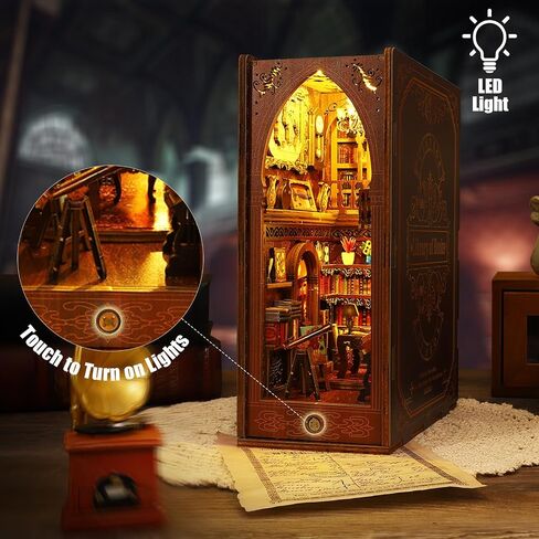 DIY Book Nook Kits - Creativity 3D Wooden Puzzle Bookend Decorflesh Decors للبالغين في سن المراهقة - مصغرة Dollhouse Kit Crafts ، Tiny House Kit للعيش فيها مع LED Lights - Martin's Bookstore in Saudi Arabia