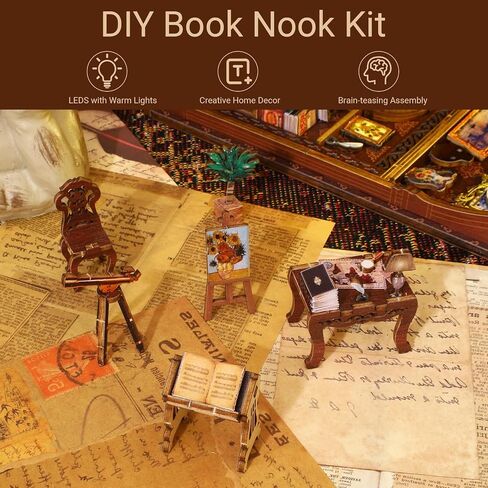 DIY Book Nook Kits - Creativity 3D Wooden Puzzle Bookend Decorflesh Decors للبالغين في سن المراهقة - مصغرة Dollhouse Kit Crafts ، Tiny House Kit للعيش فيها مع LED Lights - Martin's Bookstore in Saudi Arabia