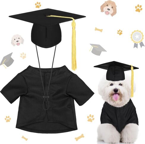 Xuniea 2 Pcs Dog Graduation Costume Set 2025 Dog Graduation Cap and Gown Puppy Graduation Hat with Tassel Matte Pet Graduation Outfit Dog Cats Grad Bear Holiday Party Costume Accessory(Black,Large) in Kuwait