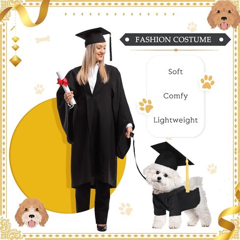 Xuniea 2 Pcs Dog Graduation Costume Set 2025 Dog Graduation Cap and Gown Puppy Graduation Hat with Tassel Matte Pet Graduation Outfit Dog Cats Grad Bear Holiday Party Costume Accessory(Black,Large) in Kuwait