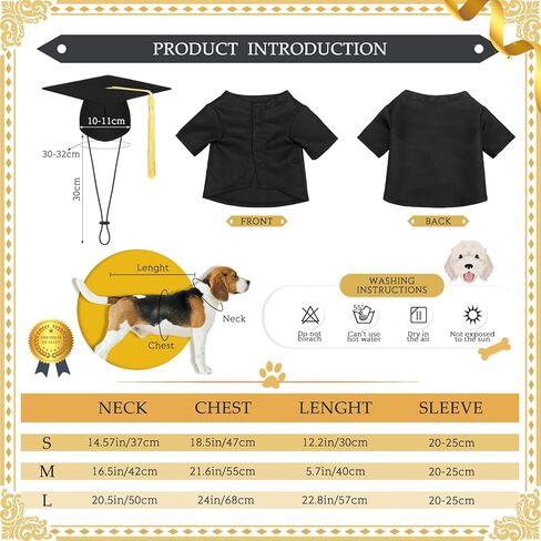 Xuniea 2 Pcs Dog Graduation Costume Set 2025 Dog Graduation Cap and Gown Puppy Graduation Hat with Tassel Matte Pet Graduation Outfit Dog Cats Grad Bear Holiday Party Costume Accessory(Black,Large) in Kuwait
