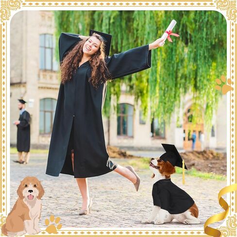 Xuniea 2 Pcs Dog Graduation Costume Set 2025 Dog Graduation Cap and Gown Puppy Graduation Hat with Tassel Matte Pet Graduation Outfit Dog Cats Grad Bear Holiday Party Costume Accessory(Black,Large) in Kuwait