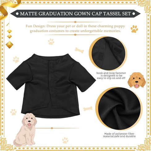 Xuniea 2 Pcs Dog Graduation Costume Set 2025 Dog Graduation Cap and Gown Puppy Graduation Hat with Tassel Matte Pet Graduation Outfit Dog Cats Grad Bear Holiday Party Costume Accessory(Black,Large) in Kuwait