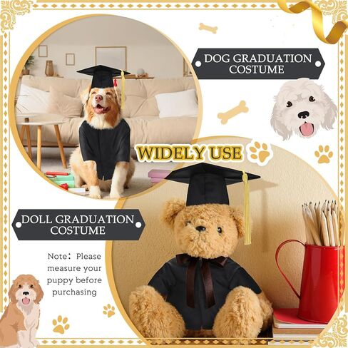Xuniea 2 Pcs Dog Graduation Costume Set 2025 Dog Graduation Cap and Gown Puppy Graduation Hat with Tassel Matte Pet Graduation Outfit Dog Cats Grad Bear Holiday Party Costume Accessory(Black,Large) in Kuwait