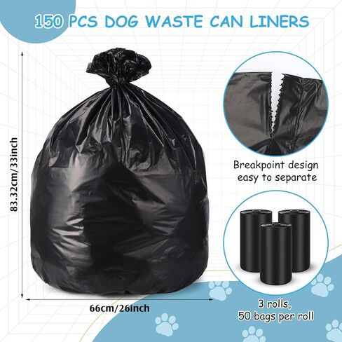 150 Pcs Dog Waste Bags Dog Poop Large Leak Proof Bags 26"x 33" Dog Waste Station Can Liners Heavy Duty Pet trash Bin Liner Bag for Walking Poop Station Dispensers, 3 Rolls of 50 Bags (Green) in Saudi Arabia