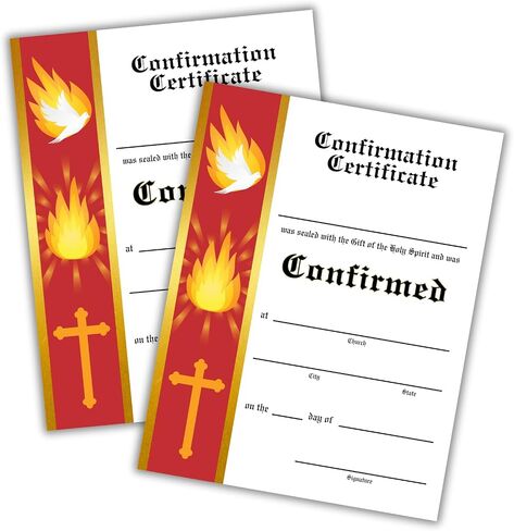 Lashicorn Catholic Confirmation Certificate Banner Line | 30 pk 8.5x11" First Holy Communion Paper Cards Bulk Gift of The Holy Spirit Religious Mass Card Sacraments Church (Horizontal Red Border) in Kuwait