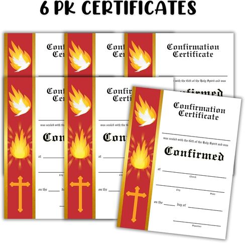 Lashicorn Catholic Confirmation Certificate Banner Line | 30 pk 8.5x11" First Holy Communion Paper Cards Bulk Gift of The Holy Spirit Religious Mass Card Sacraments Church (Horizontal Red Border) in Kuwait