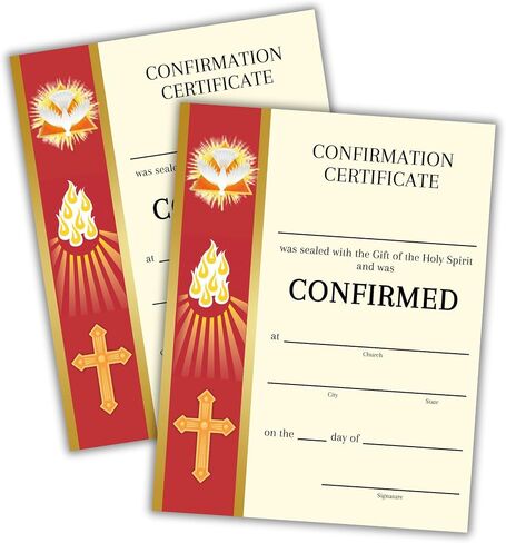 Lashicorn Catholic Confirmation Certificate Banner Line | 30 pk 8.5x11" First Holy Communion Paper Cards Bulk Gift of The Holy Spirit Religious Mass Card Sacraments Church (Horizontal Red Border) in Kuwait