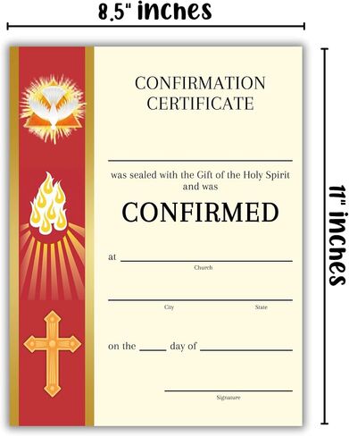 Lashicorn Catholic Confirmation Certificate Banner Line | 30 pk 8.5x11" First Holy Communion Paper Cards Bulk Gift of The Holy Spirit Religious Mass Card Sacraments Church (Horizontal Red Border) in Kuwait