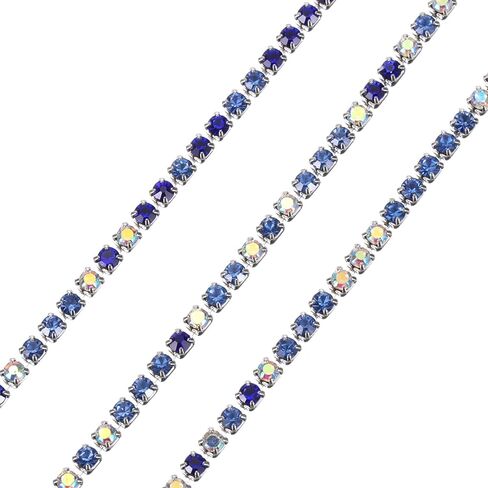 uxcell 10 Yard Crystal Rhinestone Chain, 2.0mm Sew on Close Claw Chain Trim for DIY Jewelry, Clothing, Bags, Shoe Decoration (Silver, Sapphire Blue/Light Blue/White AB) in Saudi Arabia