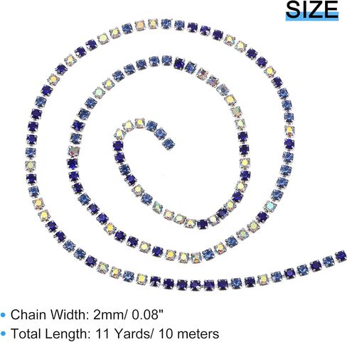 uxcell 10 Yard Crystal Rhinestone Chain, 2.0mm Sew on Close Claw Chain Trim for DIY Jewelry, Clothing, Bags, Shoe Decoration (Silver, Sapphire Blue/Light Blue/White AB) in Saudi Arabia