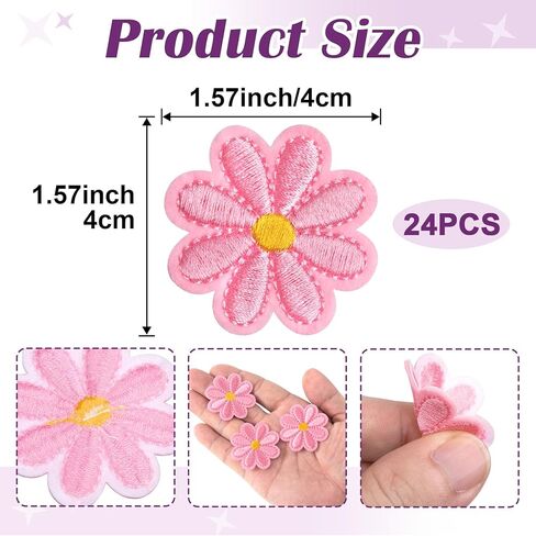 24pcs Flower Iron on Patches, Cute Daisy Flower Patch for Clothes, Sew on Embroidered Applique Patch, Sewing Floral Patches for Clothes Jeans Jackets Bags - 8 Colors (4x4cm) in Kuwait