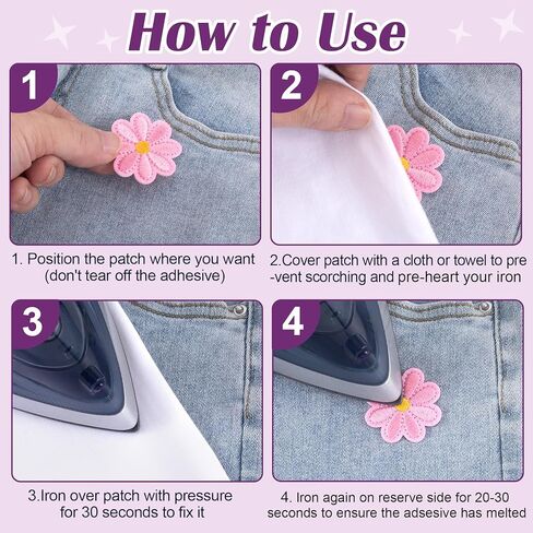 24pcs Flower Iron on Patches, Cute Daisy Flower Patch for Clothes, Sew on Embroidered Applique Patch, Sewing Floral Patches for Clothes Jeans Jackets Bags - 8 Colors (4x4cm) in Kuwait