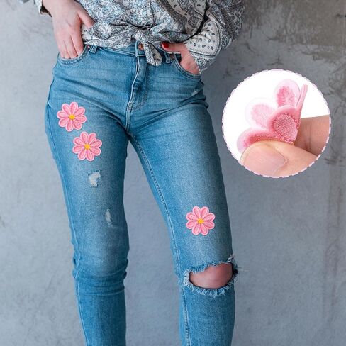 24pcs Flower Iron on Patches, Cute Daisy Flower Patch for Clothes, Sew on Embroidered Applique Patch, Sewing Floral Patches for Clothes Jeans Jackets Bags - 8 Colors (4x4cm) in Kuwait