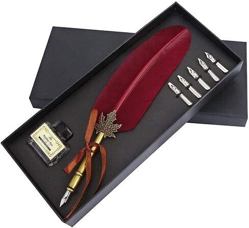 Opendgo Feather Quill Pen and Ink Set Atique Dip Rip Pen Pen Pen Crets in Kuwait