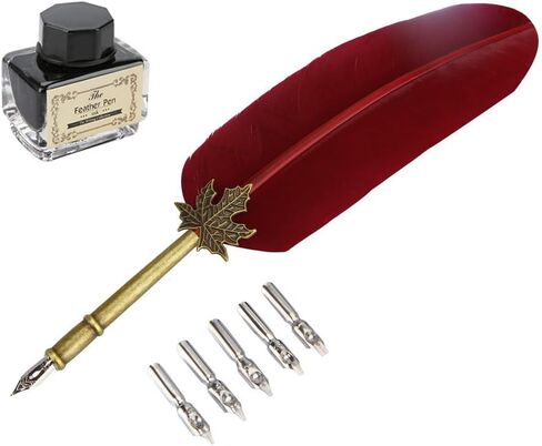 Opendgo Feather Quill Pen and Ink Set Atique Dip Rip Pen Pen Pen Crets in Kuwait