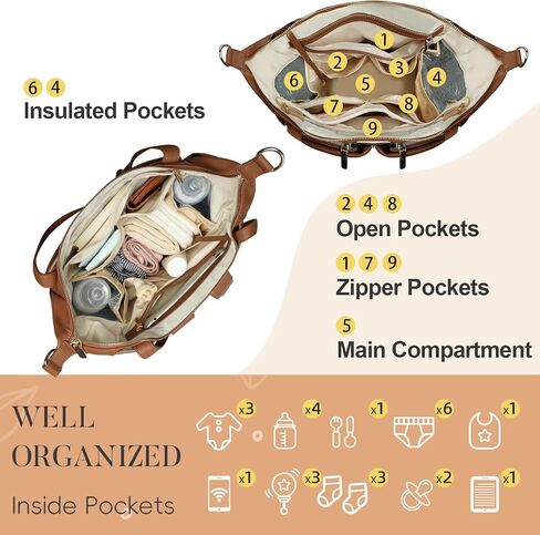 miss fong Diaper Bag Tote Leather Diaper Bag Backpack Pañaleras Para Bebe with 15 Pockets,Leather Diaper Tote with Diaper Changing Pad, Baby Bag for Moms Mommy Bag for Women in Saudi Arabia