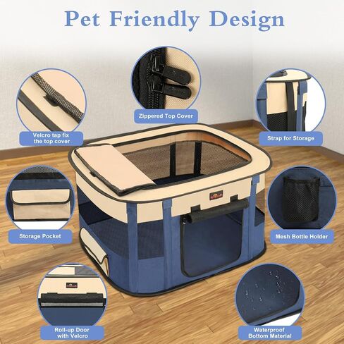 Aivituvin Dog Playpen ، Portable Cat Pet Play Pen لاستخدام التخييم في السفر ، قفص خيمة الكلاب القابلة للطي مع حقيبة حمل للحيوانات الصغيرة الداخلية الصغيرة الرمادية م in Kuwait
