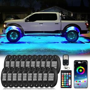 4Pods Segmented RGB LED Rock Lights with APP/RF Remote, Multicolor Neon Underglow Lights Vehicle Exterior Lights Multi Zone 12v Waterproof Underbody for Truck Jeep UTV ATV SUV SXS Golf Cart Offroad