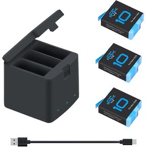 REYTRIC Hero 10 12 11 9 بطاريات 2 حزمة وشاحن 3 قنوات متوافق مع GoPro Hero 11 12 Black، GoPro Hero 10 Black، GoPro Hero 9 Black (متوافق تمامًا مع GoPro11/12 GoPro10 GoPro9)