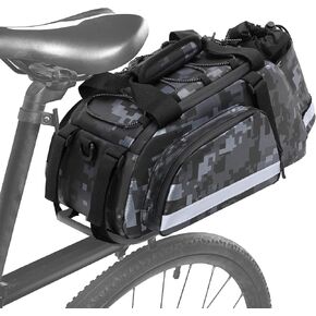 GRAOSO Waterproof Bike Rear Rack Bag, Pannier Bags for Bicycles with 12L Capacity, Bike Trunk Cooler Bag with Reflective Strips, Reinforced Handle and Removable Shoulder Strap, Black