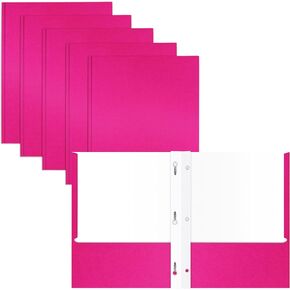 2 Pocket Portfolio Folders with Prongs (Metal Fastener Clips), 25 Pack, Cool Trendy Colors, Fits Letter Size Paper, for School, Office, Home, Matte Finish (Hot Pink)