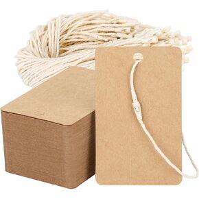 EUSOAR Price Tags with String，200 Pcs 1.9"x3.1" Brown Sale Price Gift Tags with String Attached, Rectangular Blank Kraft Paper Marking Tags for Birthday Party Gift Wrapping Wedding Holiday Favor