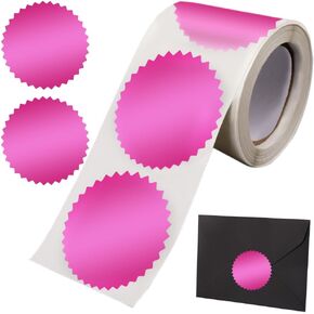 CRASPIRE 250Pcs Envelope Seals Stickers Blank Stickers Pink Certificate Award Seals Stickers Metallic Stickers with Serrated Edge 2" Round Labels Foil Stickers for Package Wedding Envelope Graduation