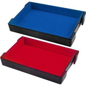 SIQUK 2 Pieces Magnetic Dice Tray Rectangle Folding Dice Rolling Tray PU Leather Dice Trays Dice Holder Storage Box for D&D RPG Dice Games (Cyan, Black)