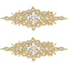 FINGERINSPIRE 2 pcs Rhinestone Applique for Wedding Dress Iron on/Sew on Rhinestone Applique Patches Crystal Rhombus Sewing Appliques for Bridal Dress Headpiece Belt Shoes or Clothes Decoration