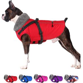 Dogcheer Dog Coat, Waterproof Dog Winter Jacket with Harness, Reflective Adjustable Puppy Cold Weather Coats with Pockets, Christmas Pet Fleece Jacket Snowsuit for Small Medium Large Dogs Pink S