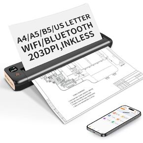 الطابعة المحمولة اللاسلكية ، طابعات Bluetooth & WiFi للاستخدام المنزلي ، طابعة حرارية صغيرة غير مجدية للسفر ، تدعم 8.5 "× 11" خطابًا أمريكي