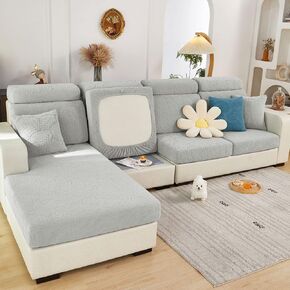 2024 New Wear-Resistant Universal Sofa Cover, Stretch Couch Cushion Slipcovers Replacement, Anti-Slip L Shape Sofa and Chaise Lounge Sofa Slipcover (Weave Light Grey,Chaise Cover)