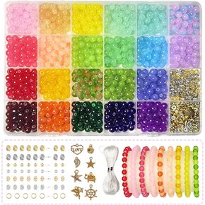 NEWMIAO 3000pcs 6mm Glass Beads Bracelet Making Kit, 48 Colors Glass Crystal Beads for Jewelry Making DIY Crafts, Glass Round Beads Kit for Friendship Bracelet for Adults Girls Craft Gifts