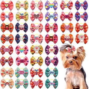 20Pcs/10 Pairs Easter Yorkie Dog Puppy Hair Bows with Rubber Bands Hair Accessories Bow Pet Grooming Cute Pet Small Hair Bowknot (Yellow)
