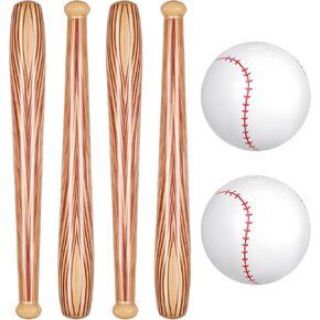 مجموعة Lewtemi من 6 Beach Baseball Ball BAT القابلة للتنفيذ تشمل 2 PCS 11 بوصة البيسبول الشاطئ و 4 أجهزة كمبيوتر تضخيم لعبة Bat Kids Pool Toys for Fun Game Birthday Party (أصفر بني)