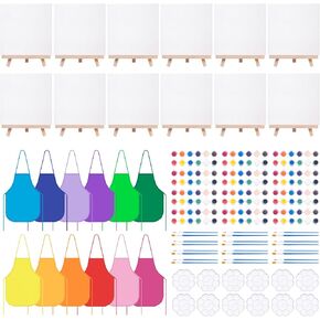 84 PCS Kids Kids Paint Party Set ؛ 5 * 7in لوحات قماش للطلاء تشمل 12 لوحات قماش ، فرش ، لوحات ، 12 دهانات أكريليك ، قماش ساحة ، طقم الطلاء للأطفال الفنيين