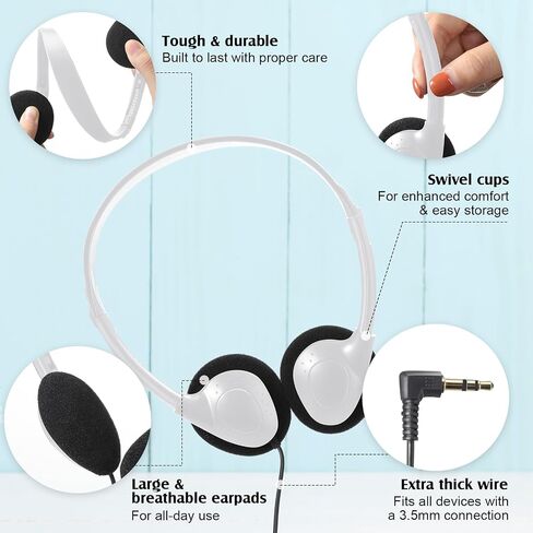 Flutesan 20 Pack Classroom Kids Headphones on Ear Headphones Over The Head Earphones for Student School Children Teen Boys Girls Adults, Black in Saudi Arabia