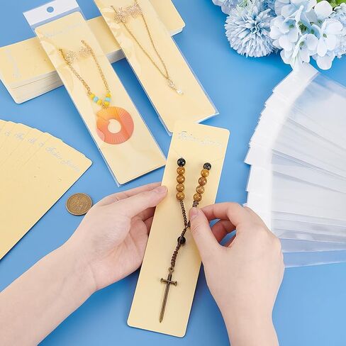 PH PandaHall 60 Sets Necklace Cards, 7.5x1.5 inch Bracelet Display Card Jewelry Card with Clear Self-Seal Bags for Long Earrings Display Jewelry Holder Cards Blanket Card for Selling Small Business in Saudi Arabia
