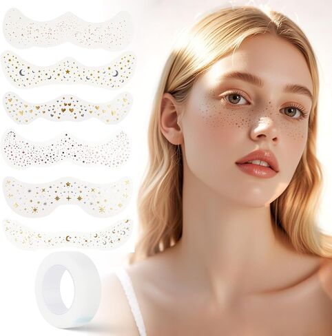 Face Glitter Freckles Tattoo ، 6 PCS Gold Face Makeup Patches ، بقع ماكياج مائية مقاومة للماء ، بريق للنساء ، مناسبة لحفل عيد الميلاد في المهرجان عيد الميلاد in Kuwait