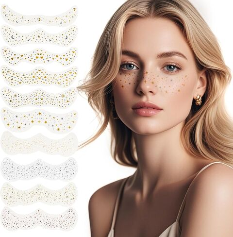 Face Glitter Freckles Tattoo ، 6 PCS Gold Face Makeup Patches ، بقع ماكياج مائية مقاومة للماء ، بريق للنساء ، مناسبة لحفل عيد الميلاد في المهرجان عيد الميلاد in Kuwait