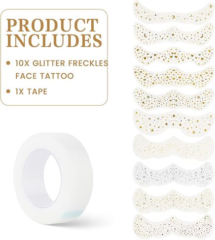 Face Glitter Freckles Tattoo ، 6 PCS Gold Face Makeup Patches ، بقع ماكياج مائية مقاومة للماء ، بريق للنساء ، مناسبة لحفل عيد الميلاد في المهرجان عيد الميلاد in Kuwait