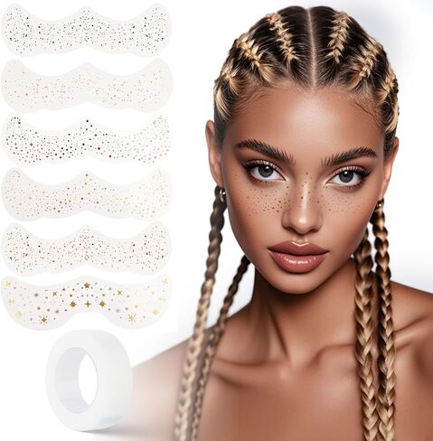 Face Glitter Freckles Tattoo ، 6 PCS Gold Face Makeup Patches ، بقع ماكياج مائية مقاومة للماء ، بريق للنساء ، مناسبة لحفل عيد الميلاد في المهرجان عيد الميلاد in Saudi Arabia