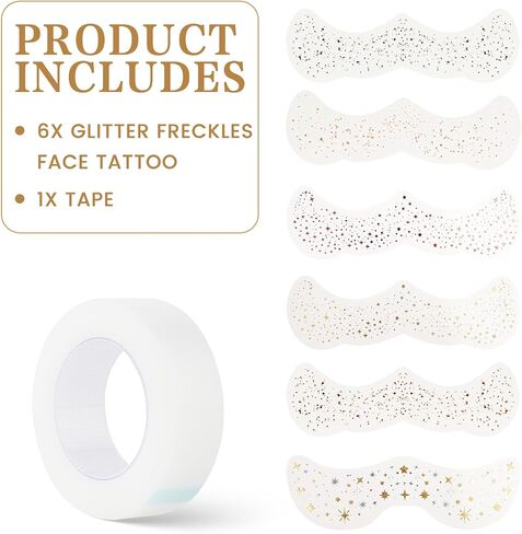 Face Glitter Freckles Tattoo ، 6 PCS Gold Face Makeup Patches ، بقع ماكياج مائية مقاومة للماء ، بريق للنساء ، مناسبة لحفل عيد الميلاد في المهرجان عيد الميلاد in Saudi Arabia