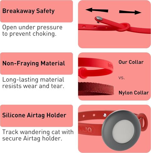 Airtag Breakaway Cat Collar - Soft, Comfortable, and Lightweight Safety Buckle Collar with Air Tag GPS Tracker Holder for Outdoor Cats and Sensitive Skin Kittens by Nuvuq (6 ⅞" to 10 ¼", Blue) in Kuwait